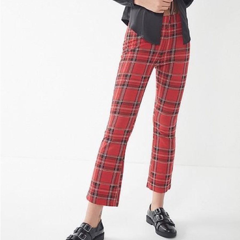 Urban Outfitters Red Plaid Kick Flair Pants